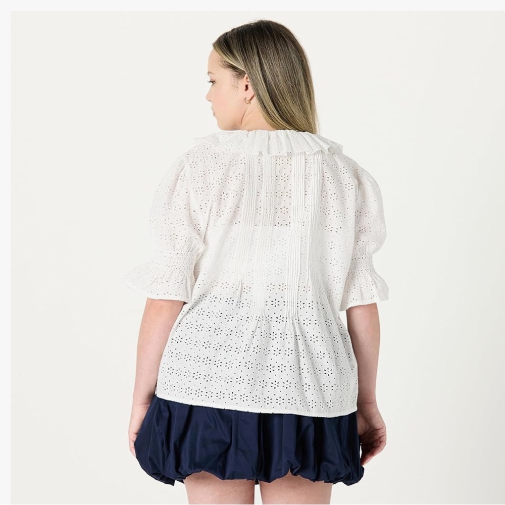 🆕 The Drop ‘Lenai’ 100% Cotton Pintuck Eyelet Blouse in Ivory XL - Picture 7 of 9